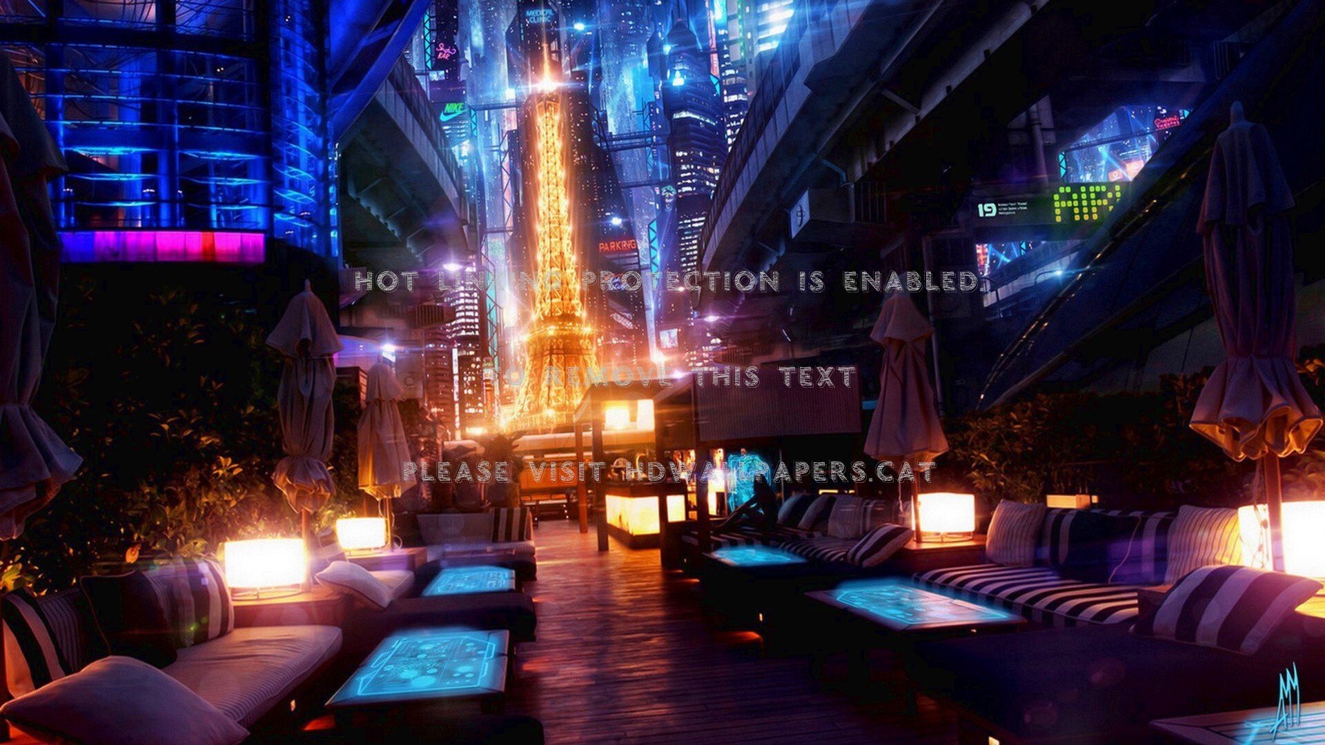 Chillout Area In New Paris [year 2487] Town - Paris By Night Art - HD Wallpaper 