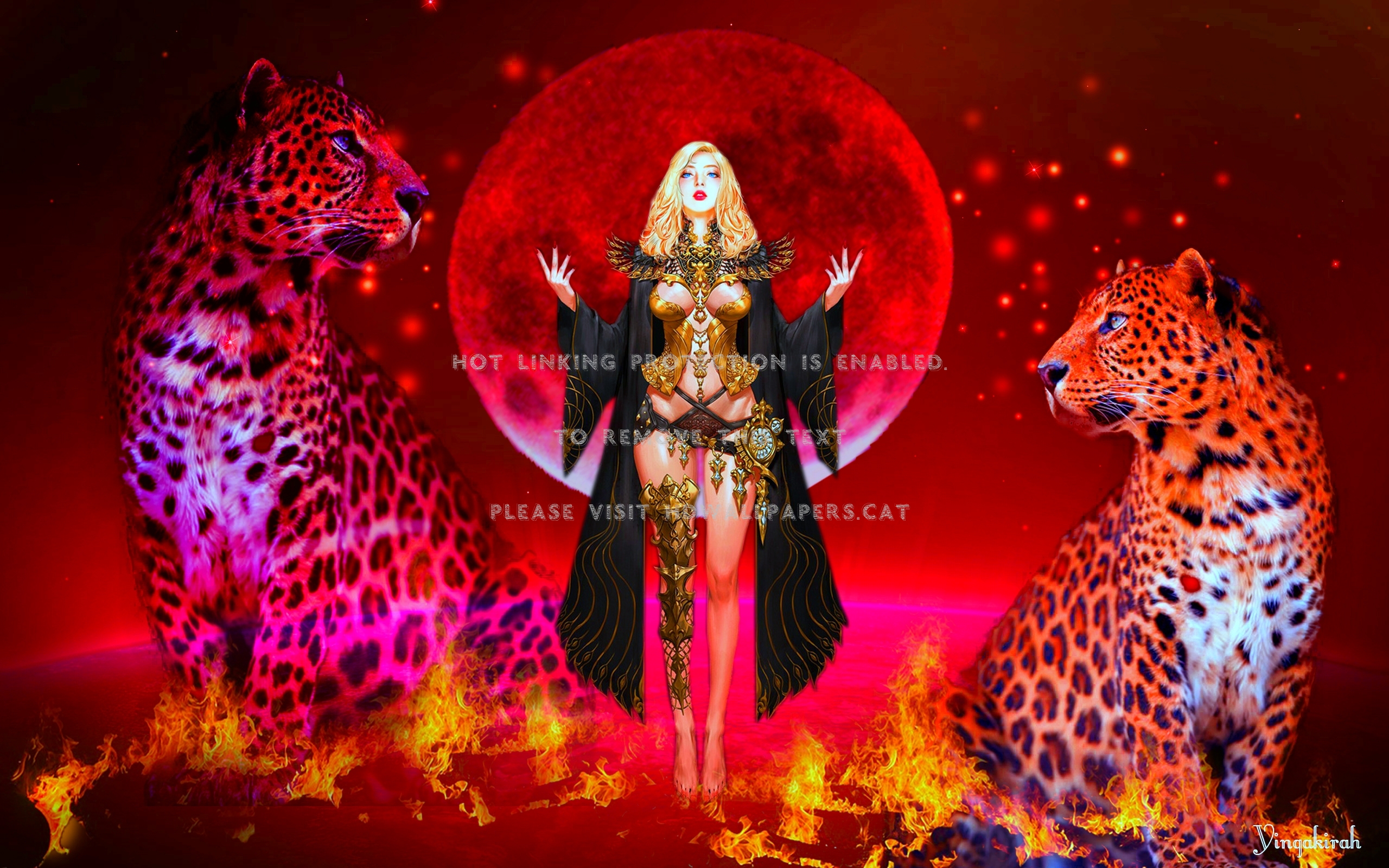 Fantasy Beauty Fire Woman Tiger Art 3d And - Illustration - HD Wallpaper 