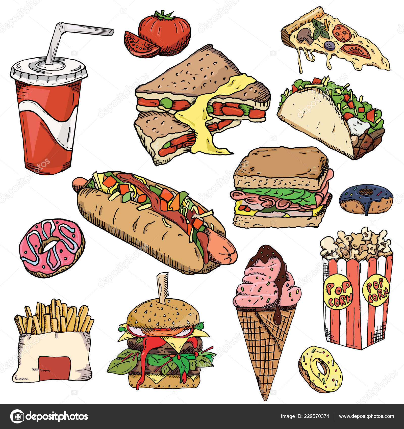 Fast Food Vector Sketch - HD Wallpaper 