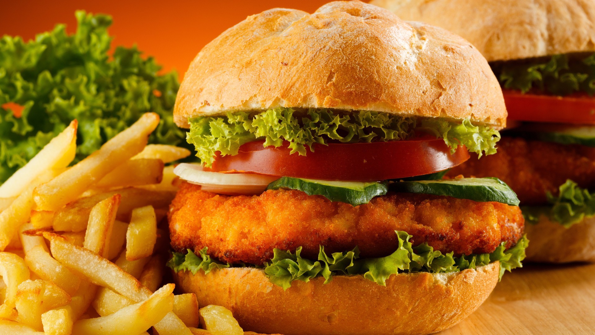 Food & Drink Lettuce Bread Lunch French Fries Sandwich - Hamburger - HD Wallpaper 