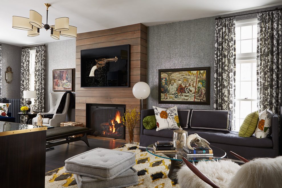 Minneapolis Grey Wallpaper With Metal Coffee Tables - Living Room - HD Wallpaper 