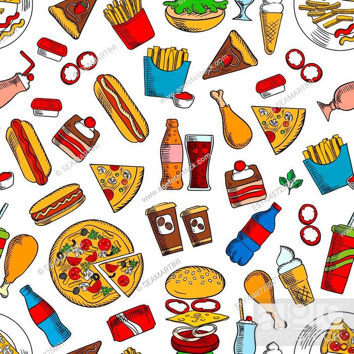 Fast Food Seamless Background - Pizza Icons Graphics Background - HD Wallpaper 