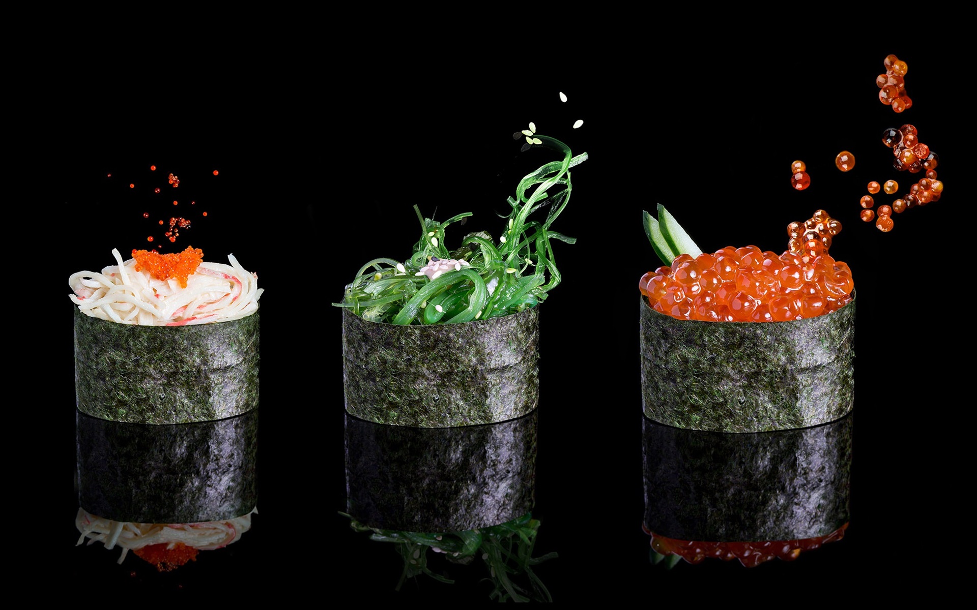 Wallpaper Food, Nori, Caviar, Sesame, Vegetable, Black - Food Wallpaper Black Background - HD Wallpaper 