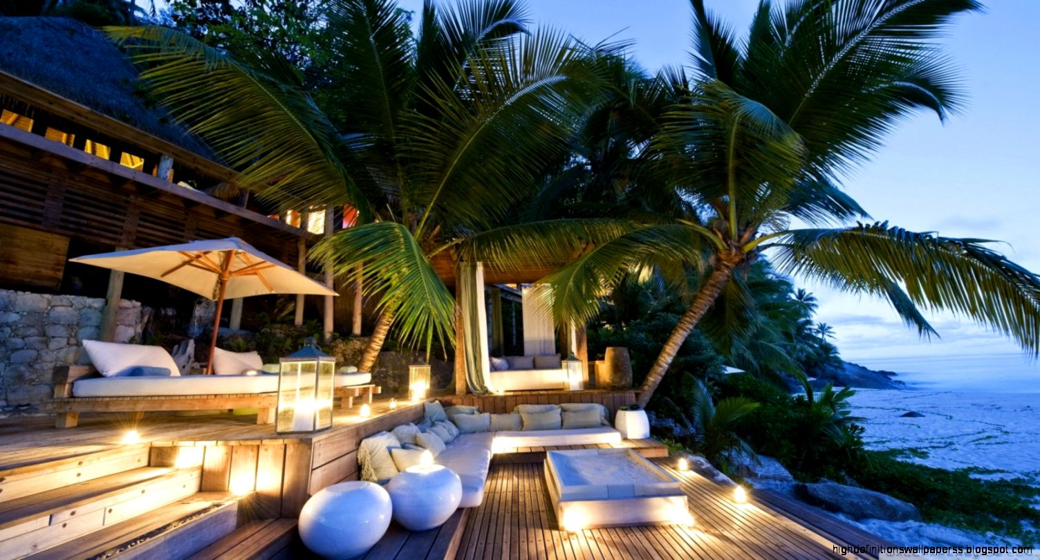 Tropical Beach Resort Hd Desktop Wallpaper High Definition - Palm Trees On Terrace - HD Wallpaper 