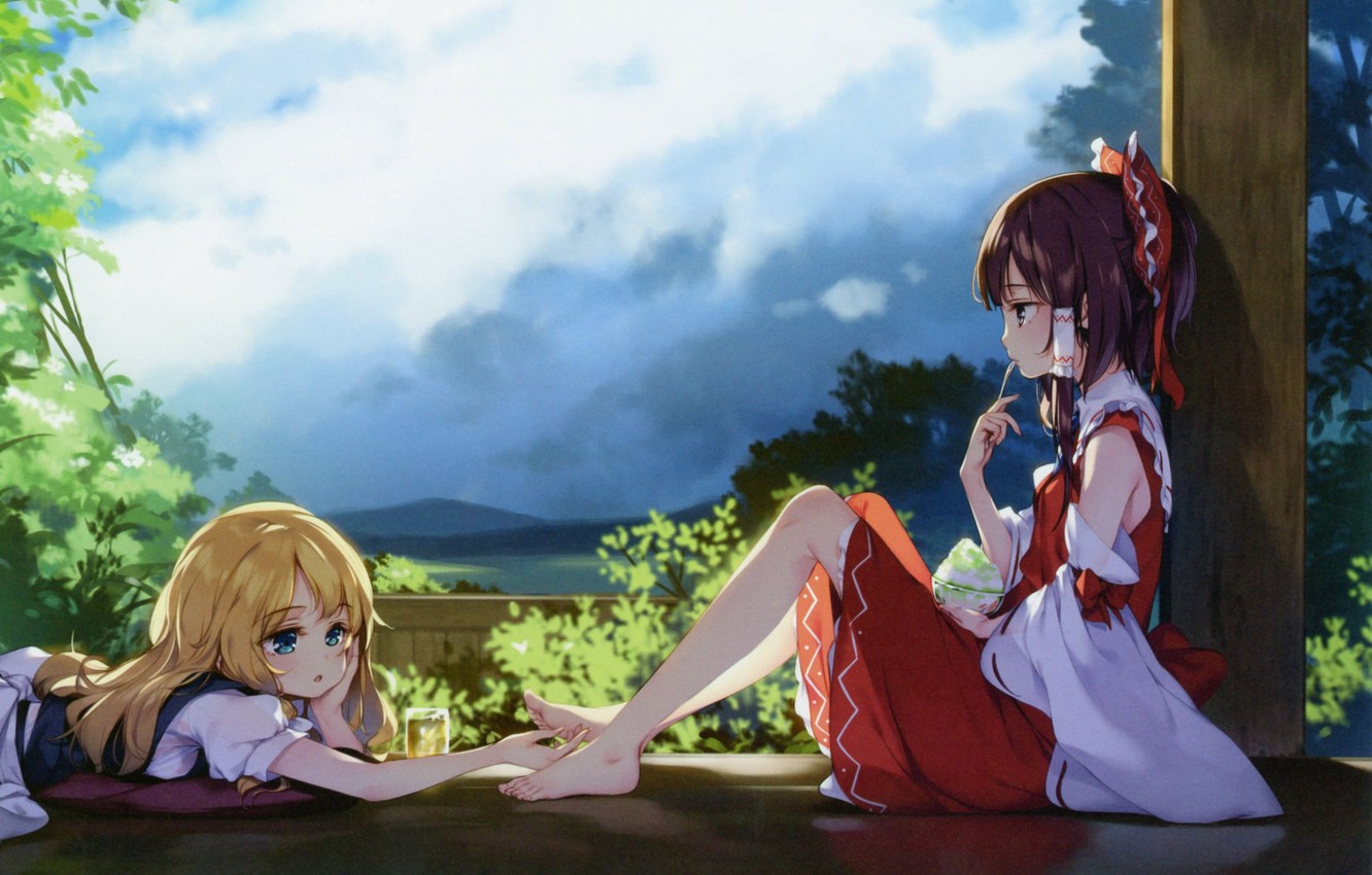 Photo Wallpaper Summer, Stay, Japan, Ice Cream, Veranda, - Touhou Reimu Marisa - HD Wallpaper 