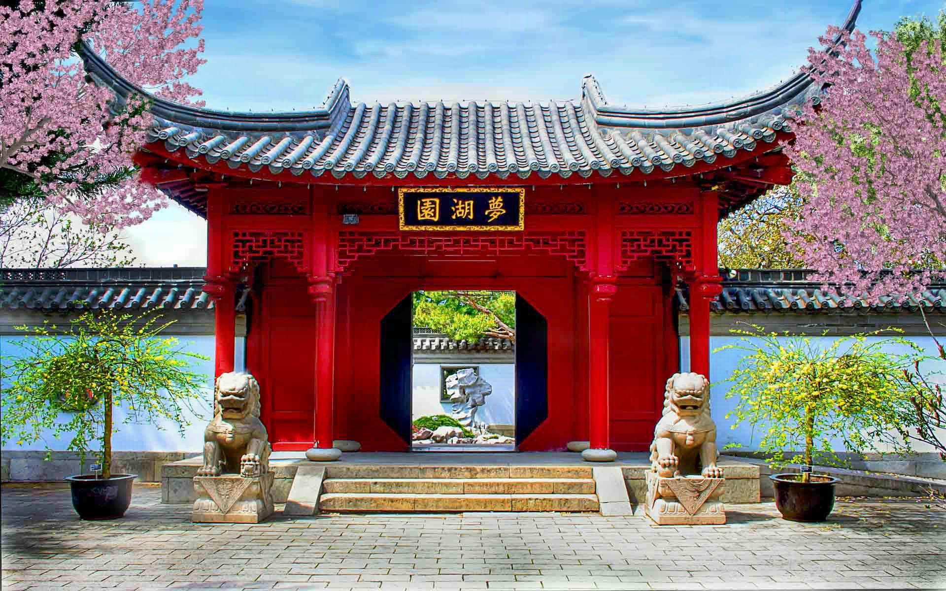 Temple Gate - Chinese Temple Wallpaper Hd - HD Wallpaper 