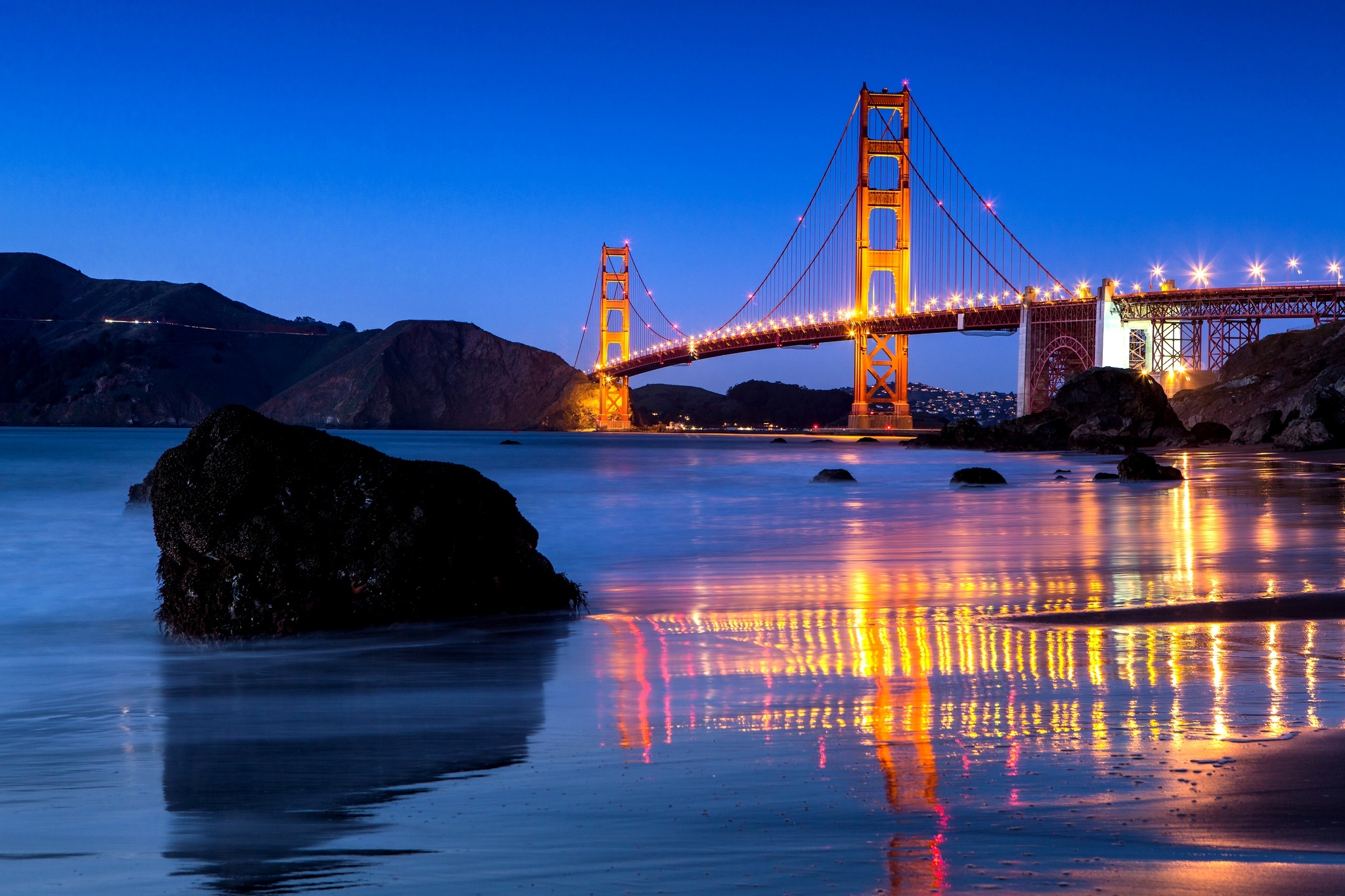 Usa Bridge Golden Gate Bridge San Francisco Reflection - San Francisco Golden Gate Bridge At Night - HD Wallpaper 