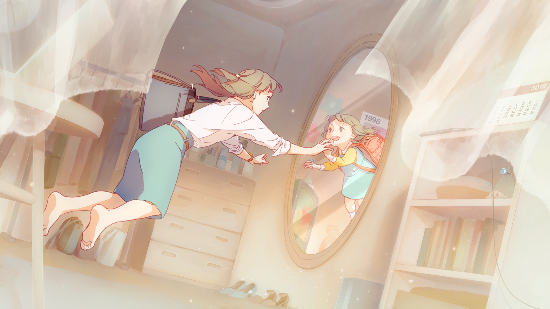 Anime Girl, Mirror, Reflection, Gate - Anime Girl Looking In Mirror - 1920x1080 Wallpaper Anime Girl, Mirror, Reflection, Gate - Anime Girl Looking In Mirror - 1920x1080 Wallpaper
