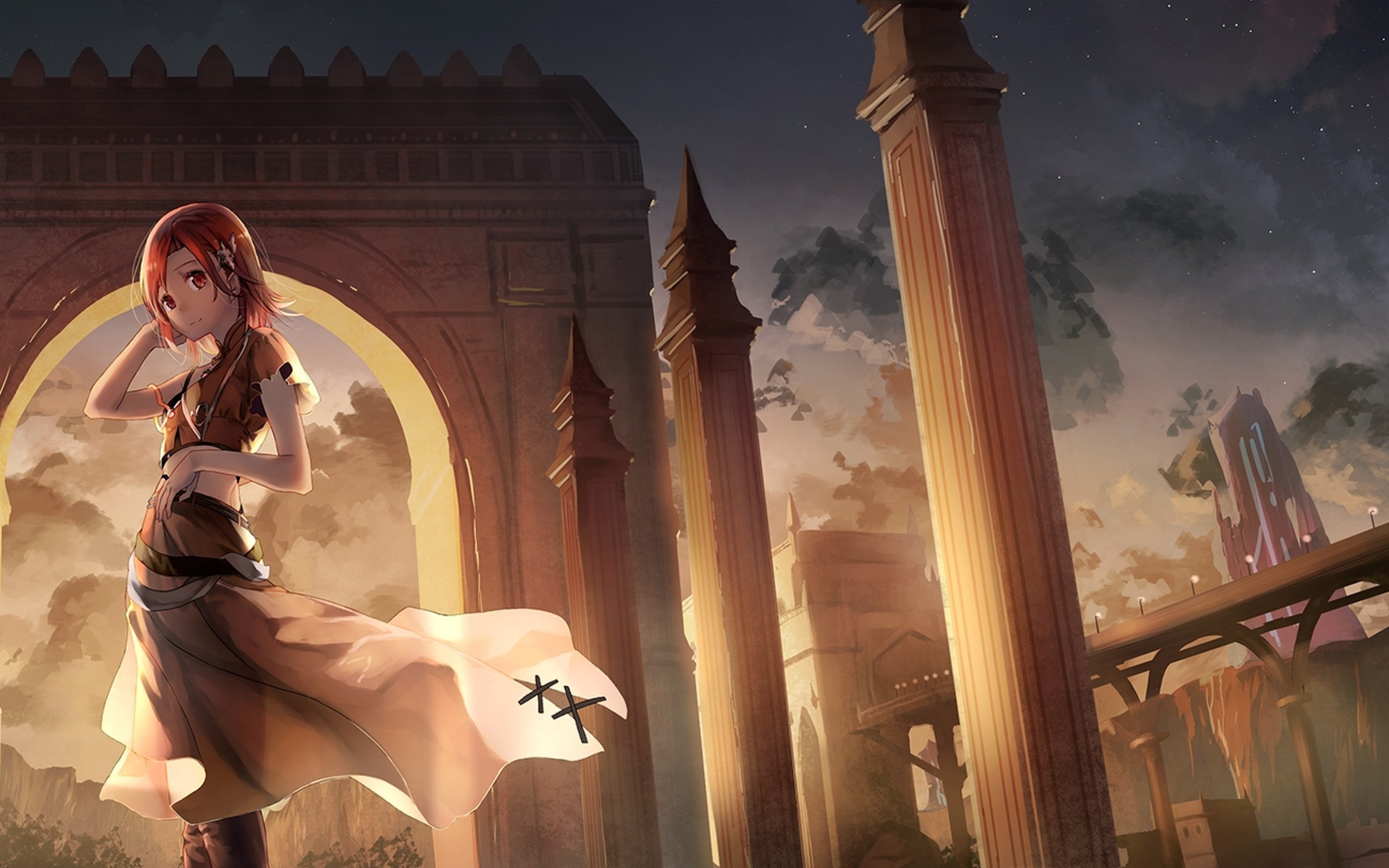 Anime Girl, Fantasy World, Redhead, Gate, Short Hair - Wallpaper - HD Wallpaper 