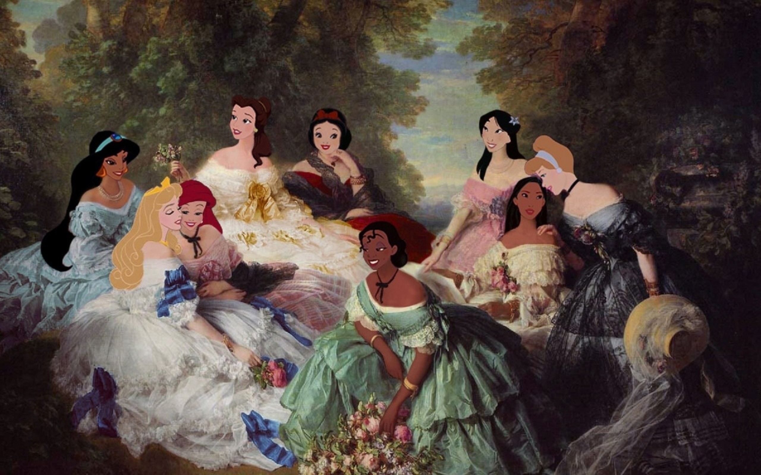 Snow White Pocahontas Cinderella Mulan Artwork Sleeping - Desktop Wallpaper Disney Princess - HD Wallpaper 