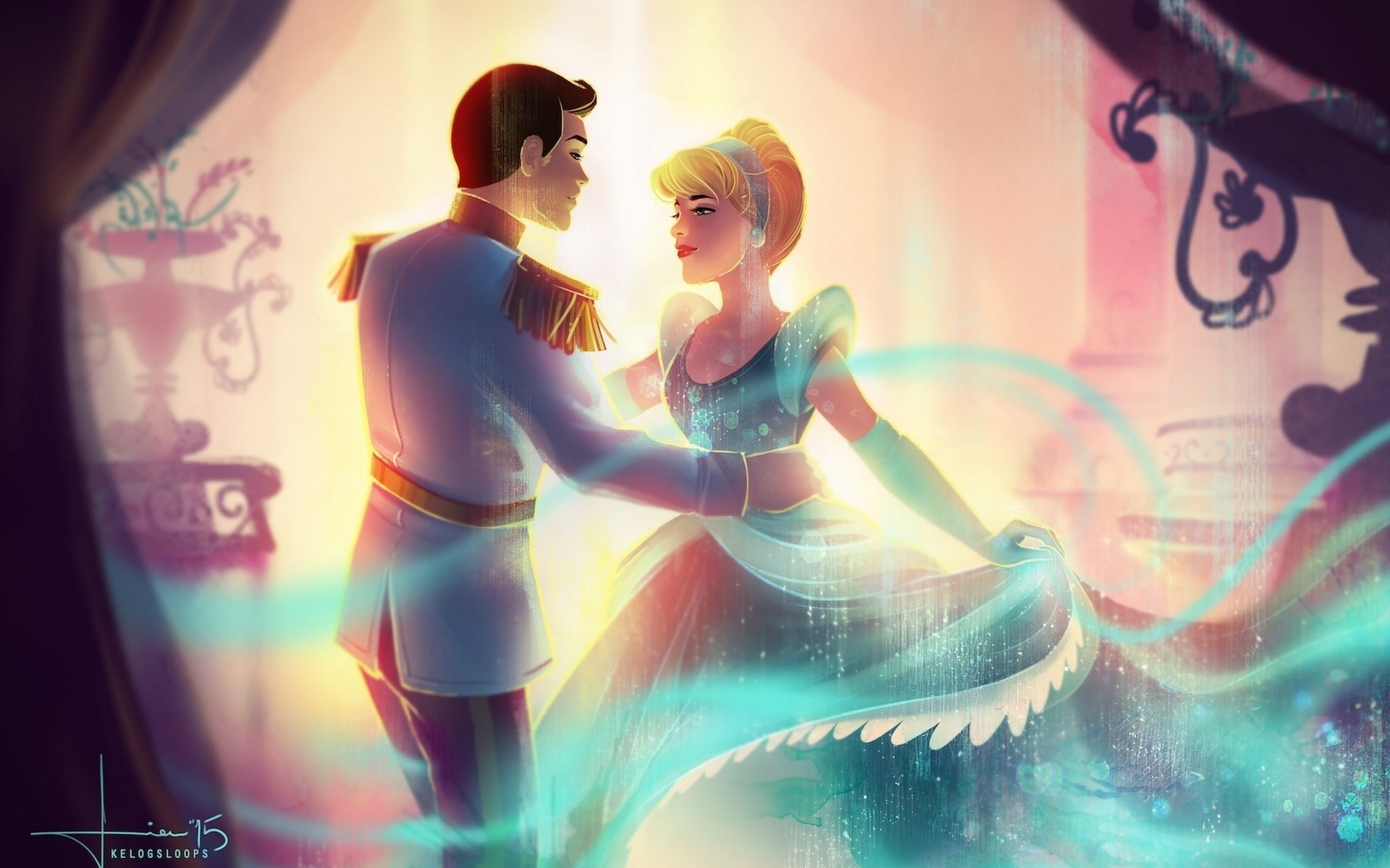 Cinderella And Prince Charming Art - HD Wallpaper 