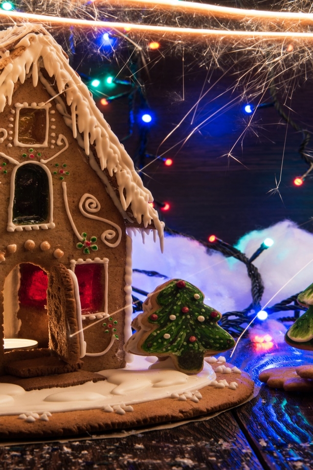 Christmas Gingerbread Decorations For 640 X 960 Iphone - Gingerbread House - HD Wallpaper 
