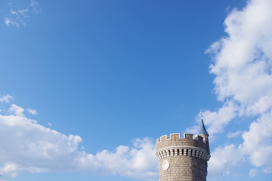 Castle, Bluesky, Blue Sky, Clouds, White Clouds, Cinderella, - Tower Block - HD Wallpaper 