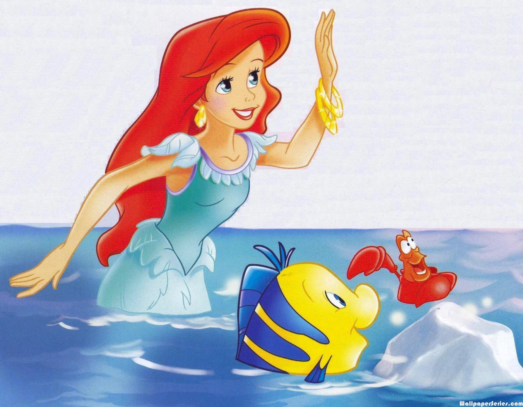 Hd Beautiful Disney Princess Ariel Flounder And Sebastian - Disney Princess Ariel And Flounder - HD Wallpaper 