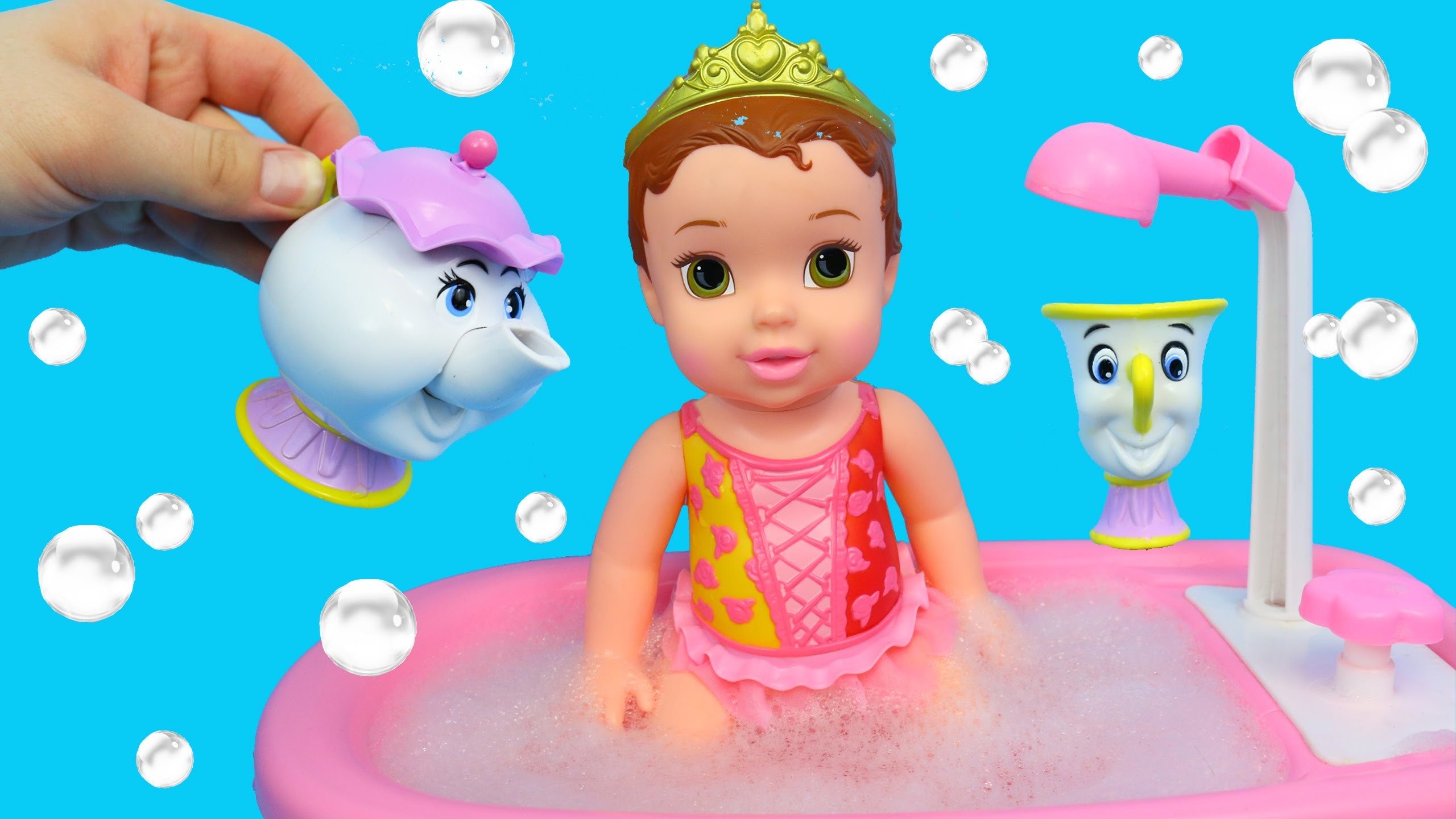 Disney Princess Belle Baby Doll Bath Time Bathtub Color Toys In The