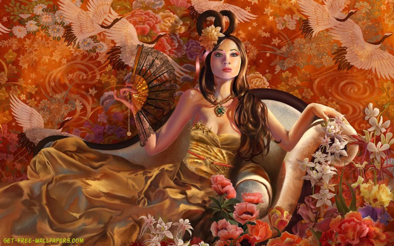 Autumn Chinese Princess Wallpaper - Lady In The Chair - HD Wallpaper 