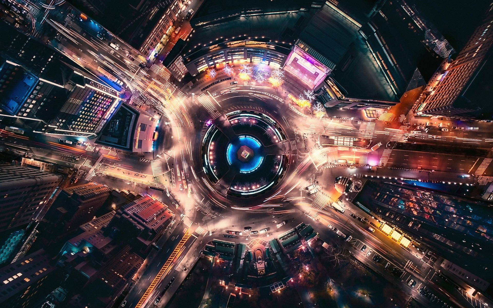 New York, Night, Circular Road Junction, Usa, Night - National Geographic Aerial Illustration - HD Wallpaper 