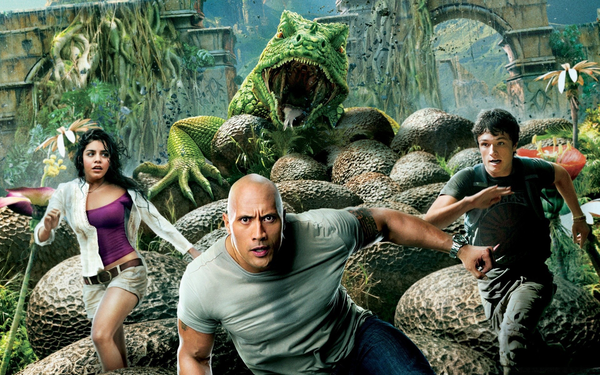 Movies Woman Adult Outdoors Man Group Portrait - Journey 2 The Mysterious Island - HD Wallpaper 