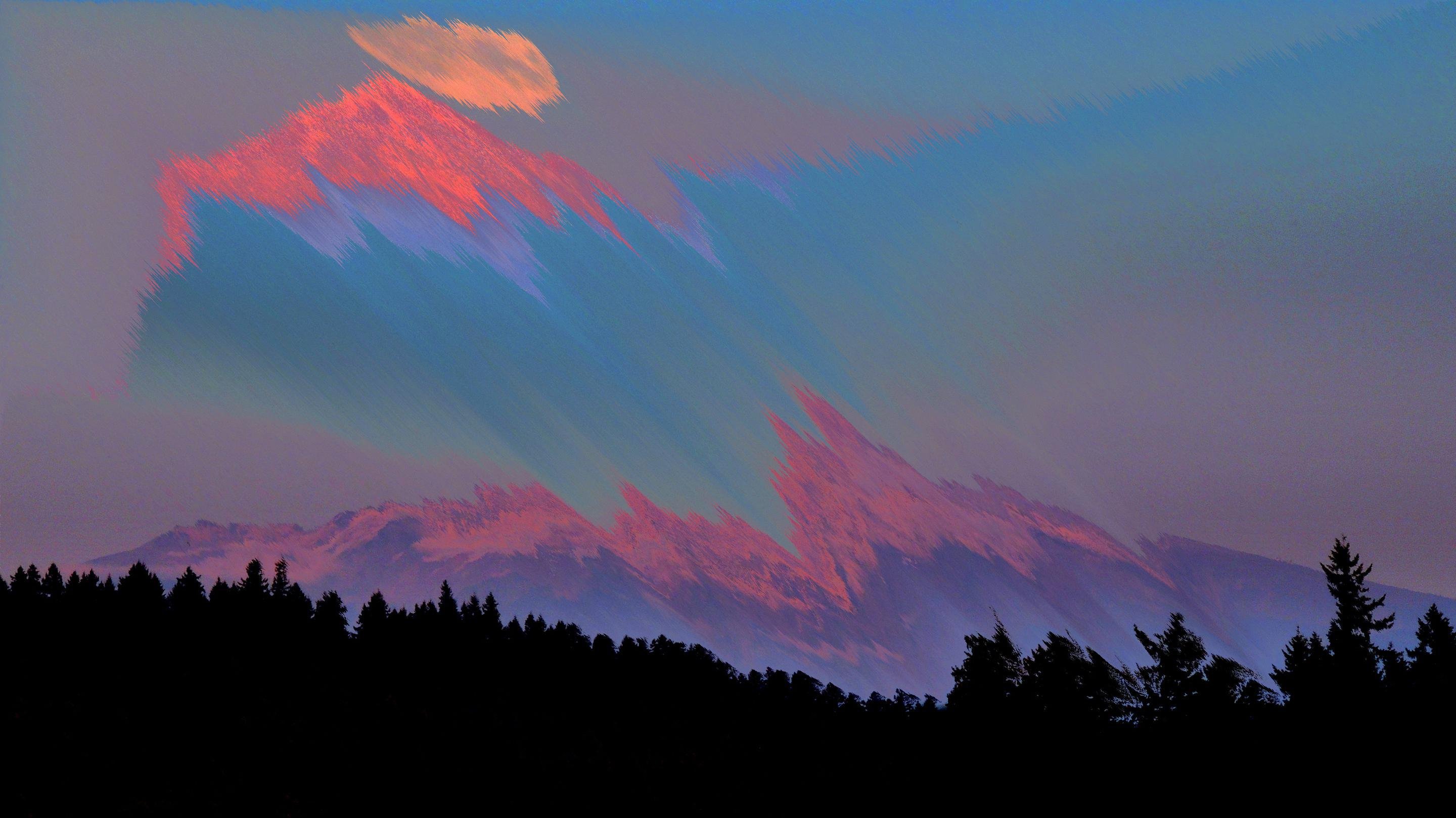 Glitch Art Of Mount Fuji Wallpaper - Mount Shasta Full Moon - HD Wallpaper 