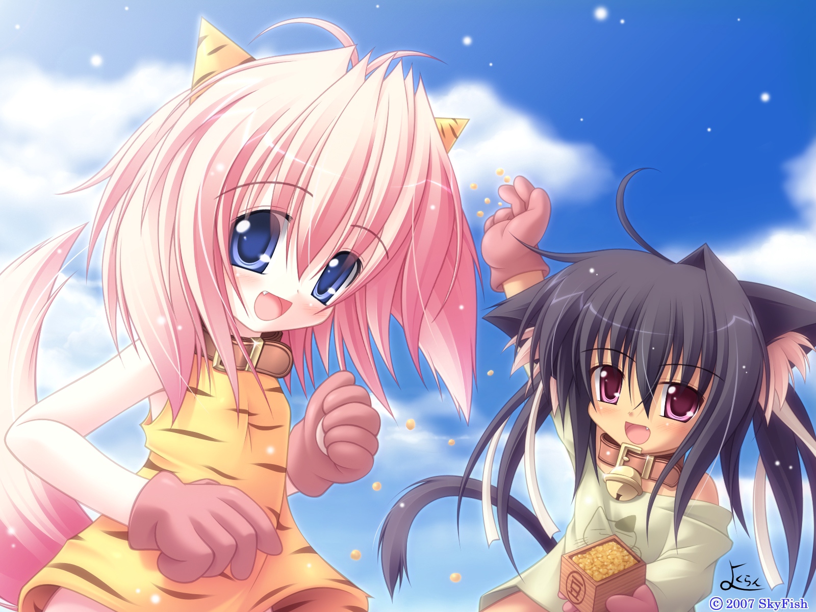 Wallpaper Yokuran, Girl, Gloves, Ears, Sky - Anime Cat Girl - HD Wallpaper 