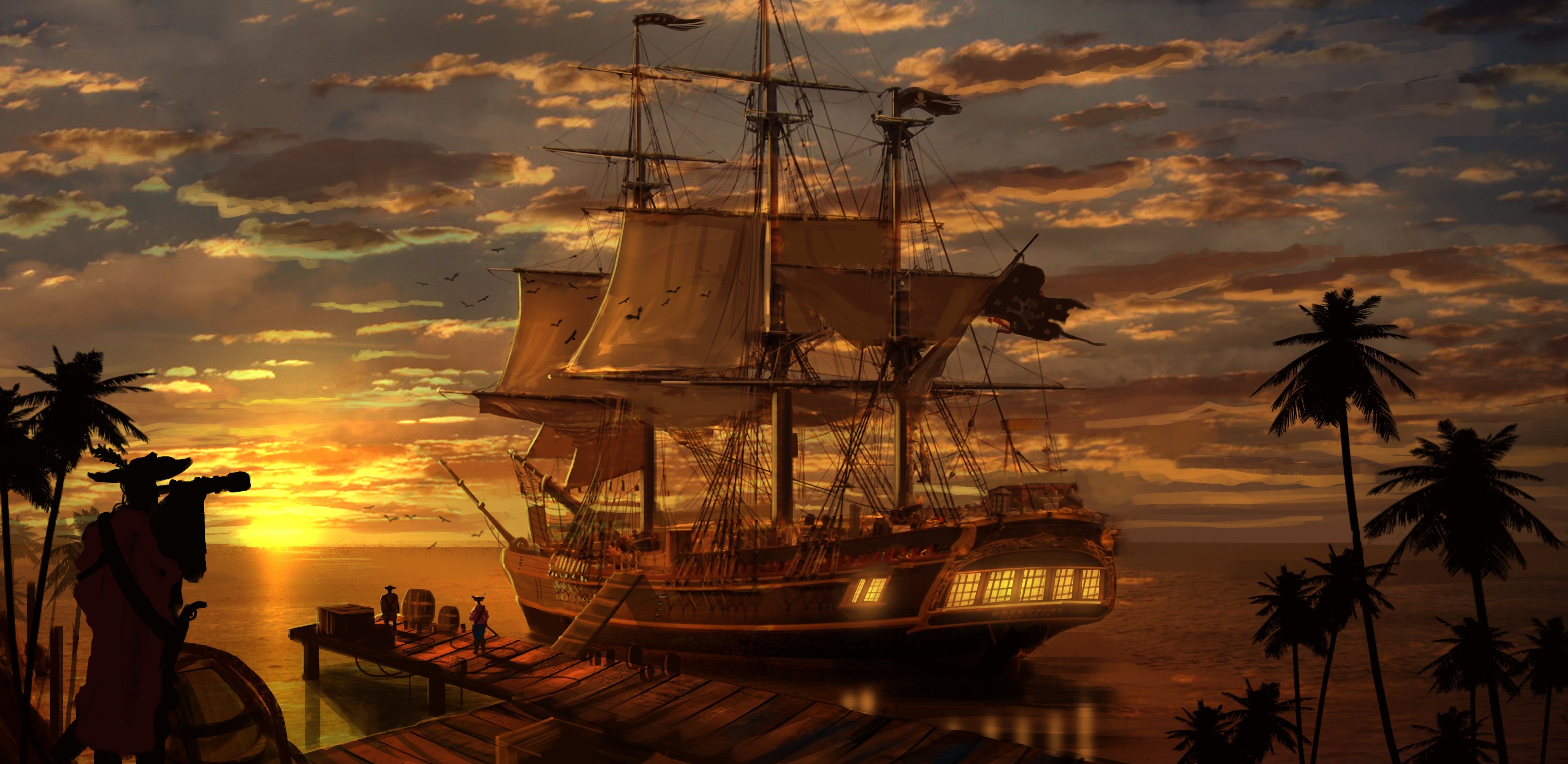 Pirate Ship Fantasy Art - HD Wallpaper 