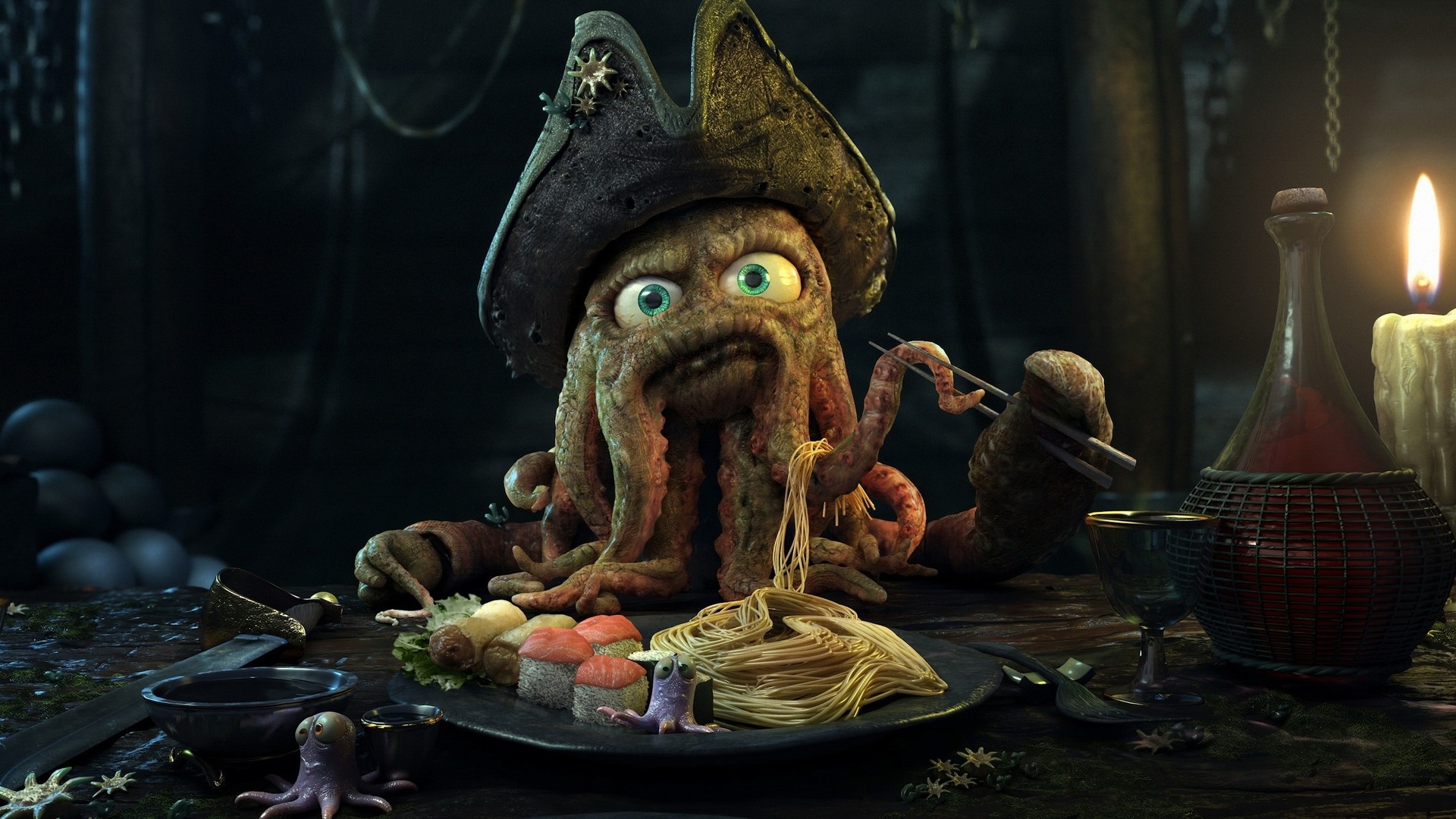 Download Pirates Octopus Pirates Of The Caribbean Flying - Pirates Of The Caribbean Davy Jones - HD Wallpaper 