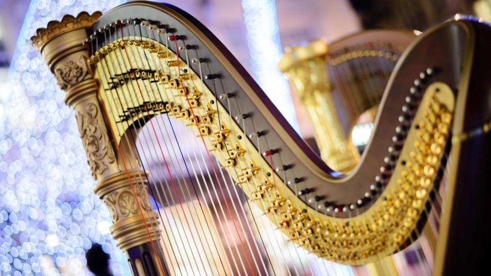 Instrument Harp Symphony Wallpaper,music Wallpaper,bokeh - Harp Wallpaper Hd - HD Wallpaper 