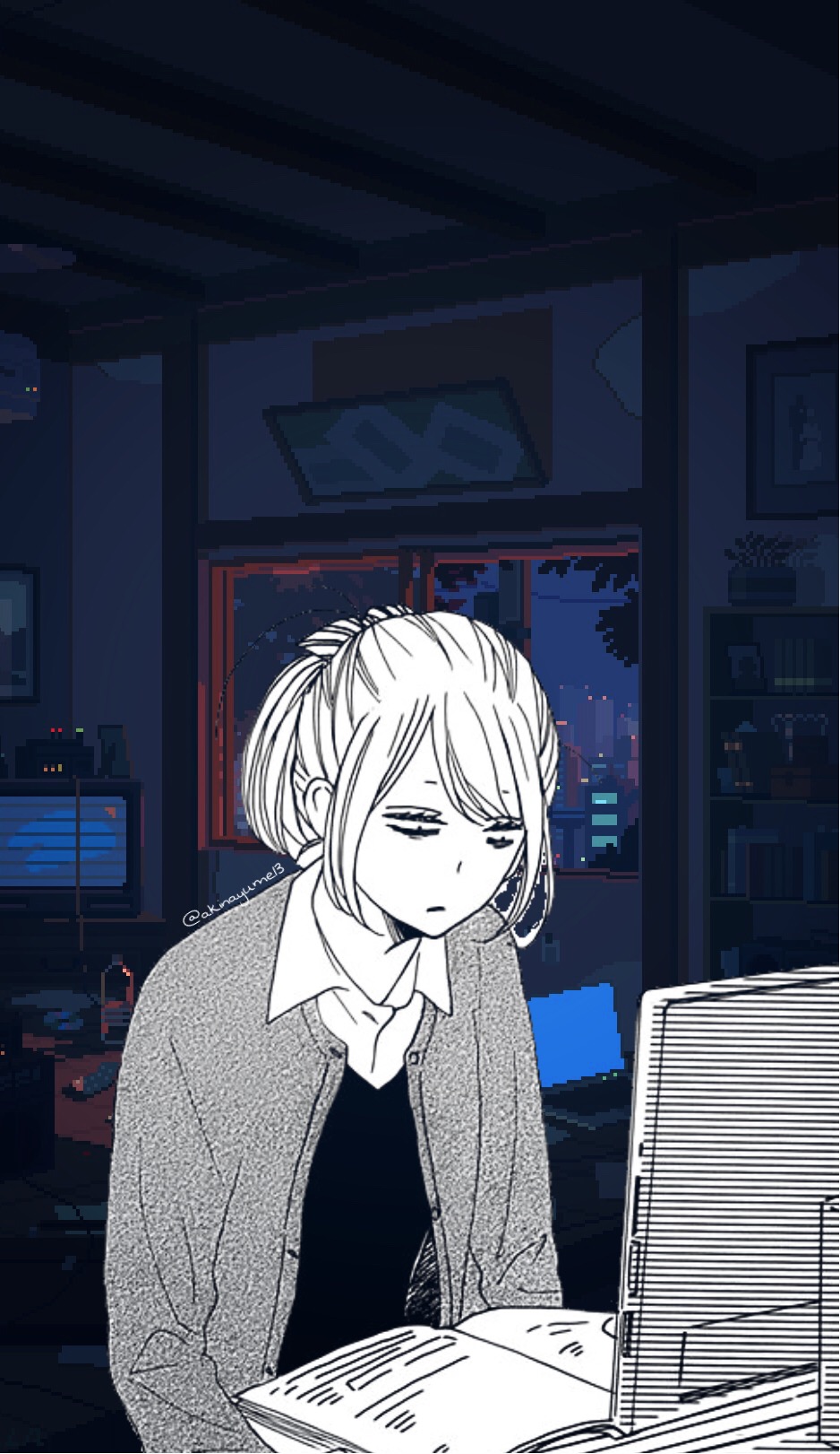 #school #homework #night #anime #animegirl #animewallpaper - School - HD Wallpaper 