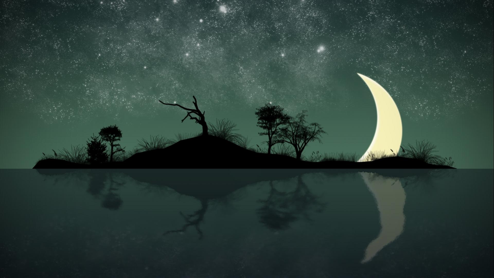 Moon Night Wallpaper 3d Hd - Crescent Moon Over Water - HD Wallpaper 