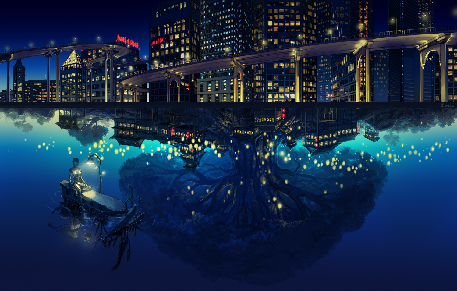 Building City Landscape Mugon Night Original Robot - Anime Scenery Desktop  Wallpaper Hd - 1500x955 Wallpaper 