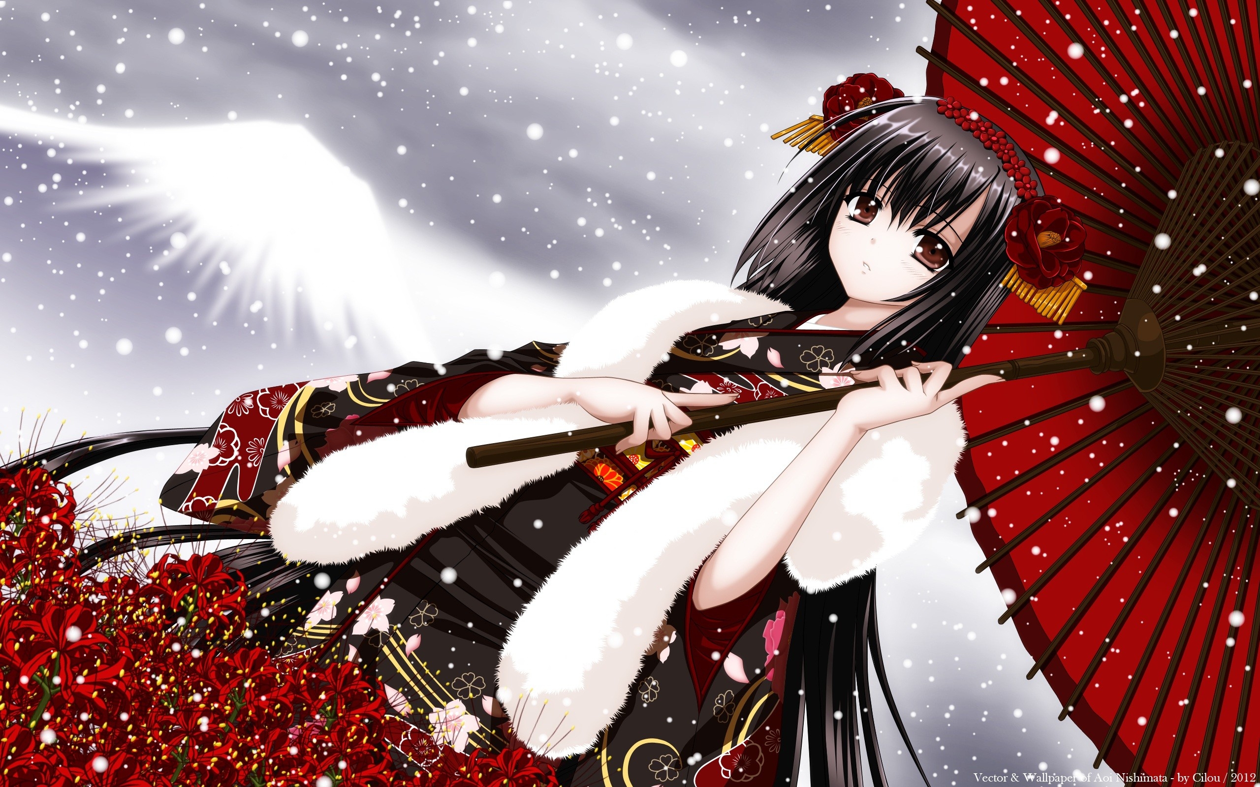 Anime Girl Black Hair Brown Eyes - HD Wallpaper 