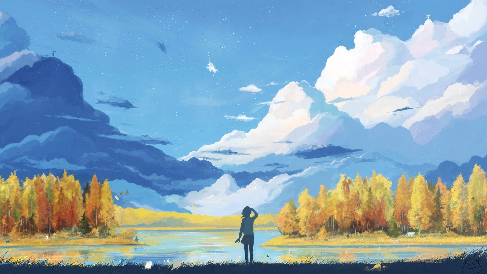 Anime, Landscape, Nature, Fantasy Art, Minimalism, - Anime Landscape Art - HD Wallpaper 