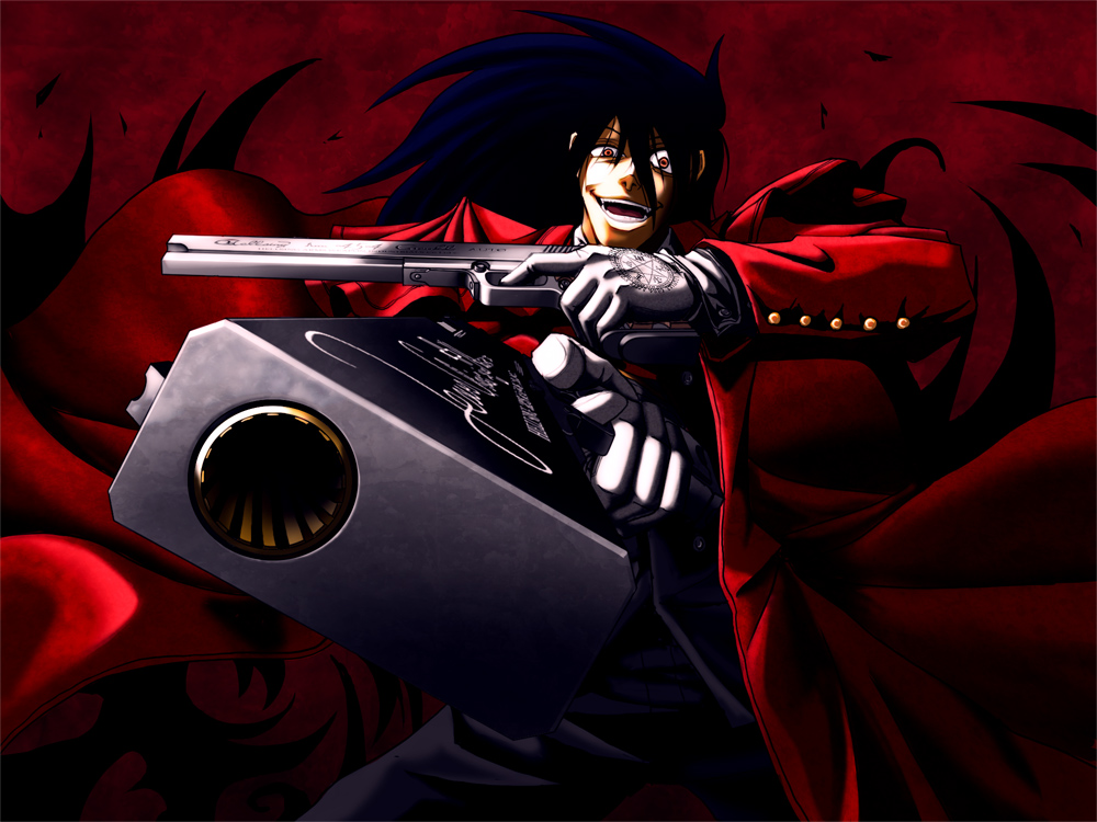 Black Hair, Dual Wielding, Fangs, Gloves, Gun, Long - Alucard Hellsing Ultimate Hd - HD Wallpaper 
