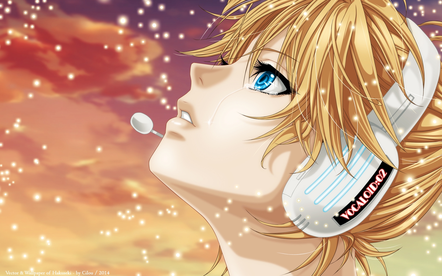 All Male Blonde Hair Blue Eyes Close Clouds Crying - Anime Boy With Headphones - HD Wallpaper 