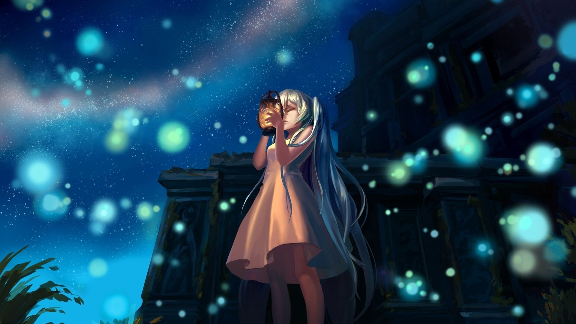 Glowing Wallpaper Hd Anime - Anime Girl At Night - HD Wallpaper 