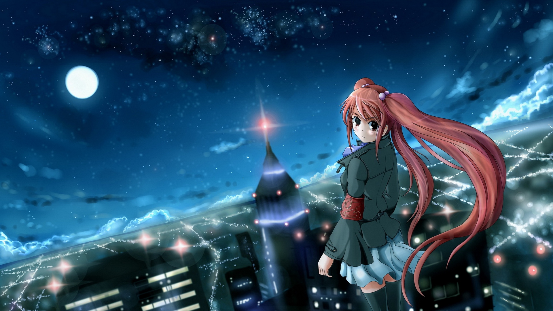 Wallpaper Anime, Girl, City, Night, Wind - Fantasy Anime Girl Hd - HD Wallpaper 