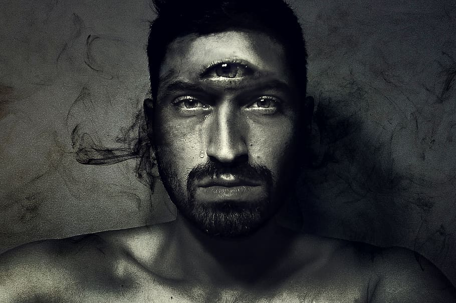Painting Of Man With Third Eye, Portrait, Tear, Black - Sadness - HD Wallpaper 
