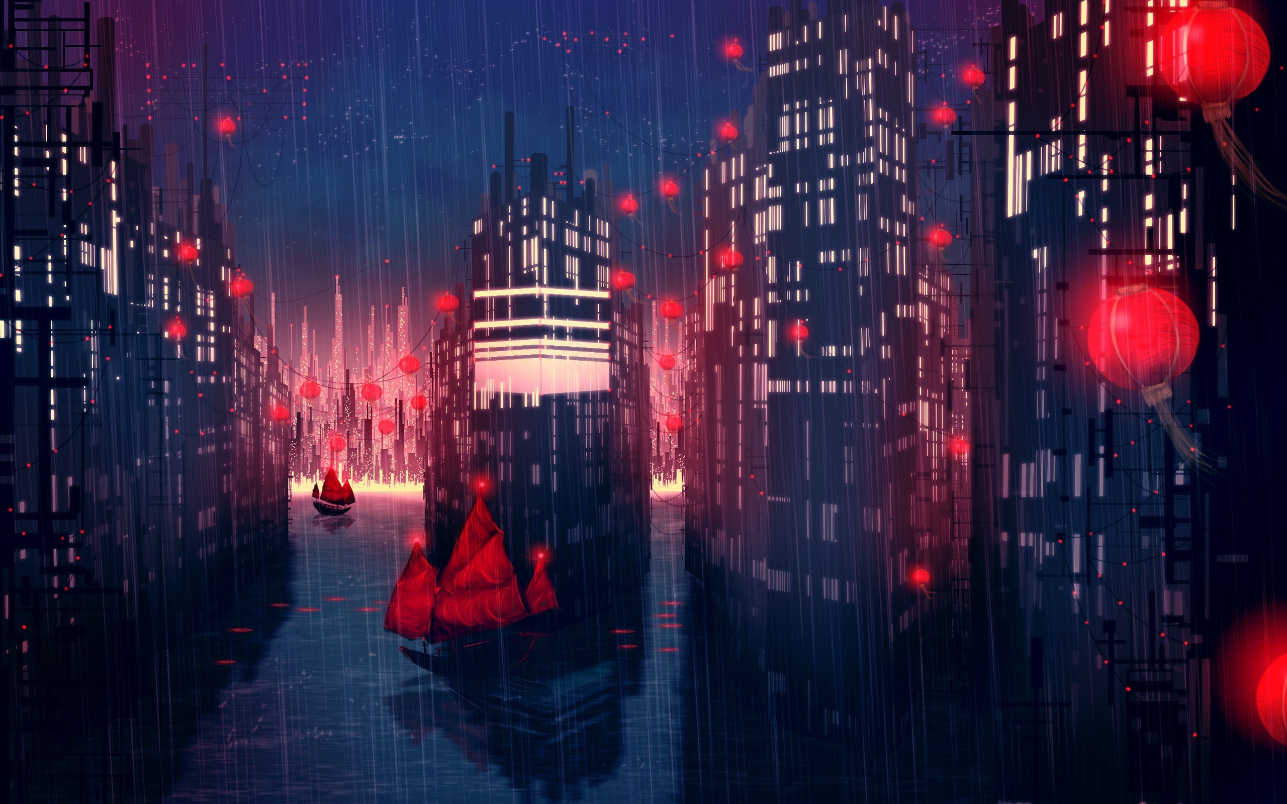 Rainy City Night Anime Scenery 
 Data-src /w/full/4/6/8/86745 - Night Anime City Scenery - HD Wallpaper 