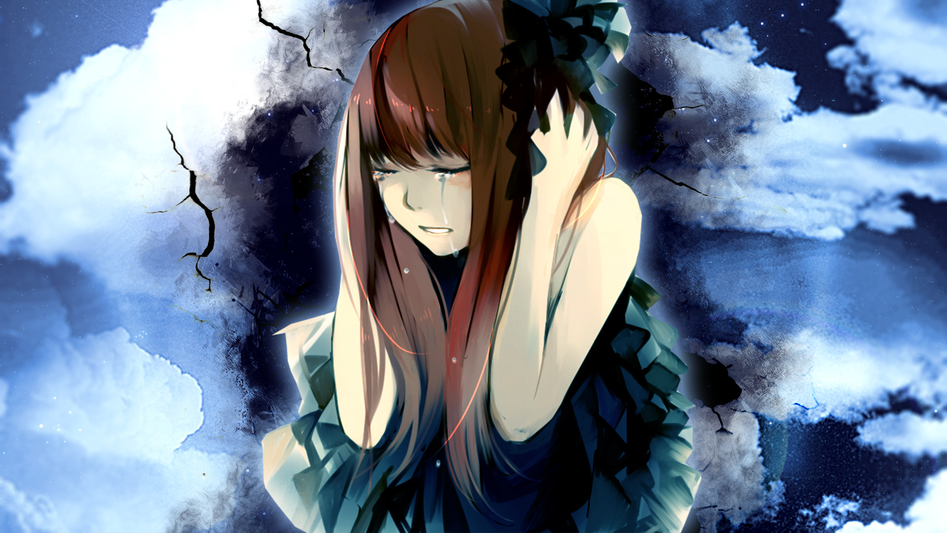 Anime Unknown Crying Girl Sky Blue Wallpaper Shout - HD Wallpaper 