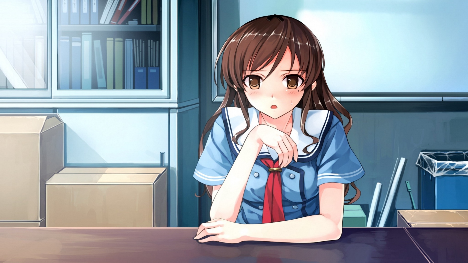 Wallpaper Girl, Table, Tears, Frustration, Sadness, - Anime Schoolgirls In Skirts - HD Wallpaper 