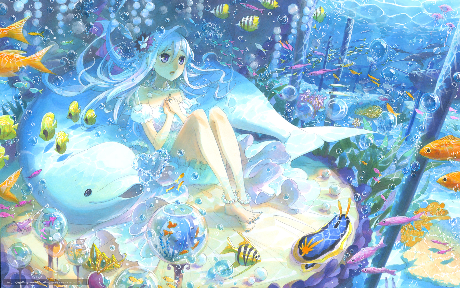 Download Wallpaper Art, Girl, Fish, Dolphin Free Desktop - HD Wallpaper 