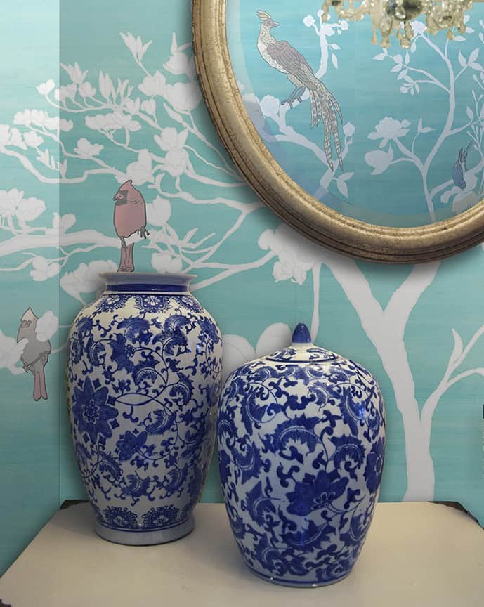 Casart Coverings Chinoiserie Mural Panels White-teal - Blue And White Porcelain - HD Wallpaper 