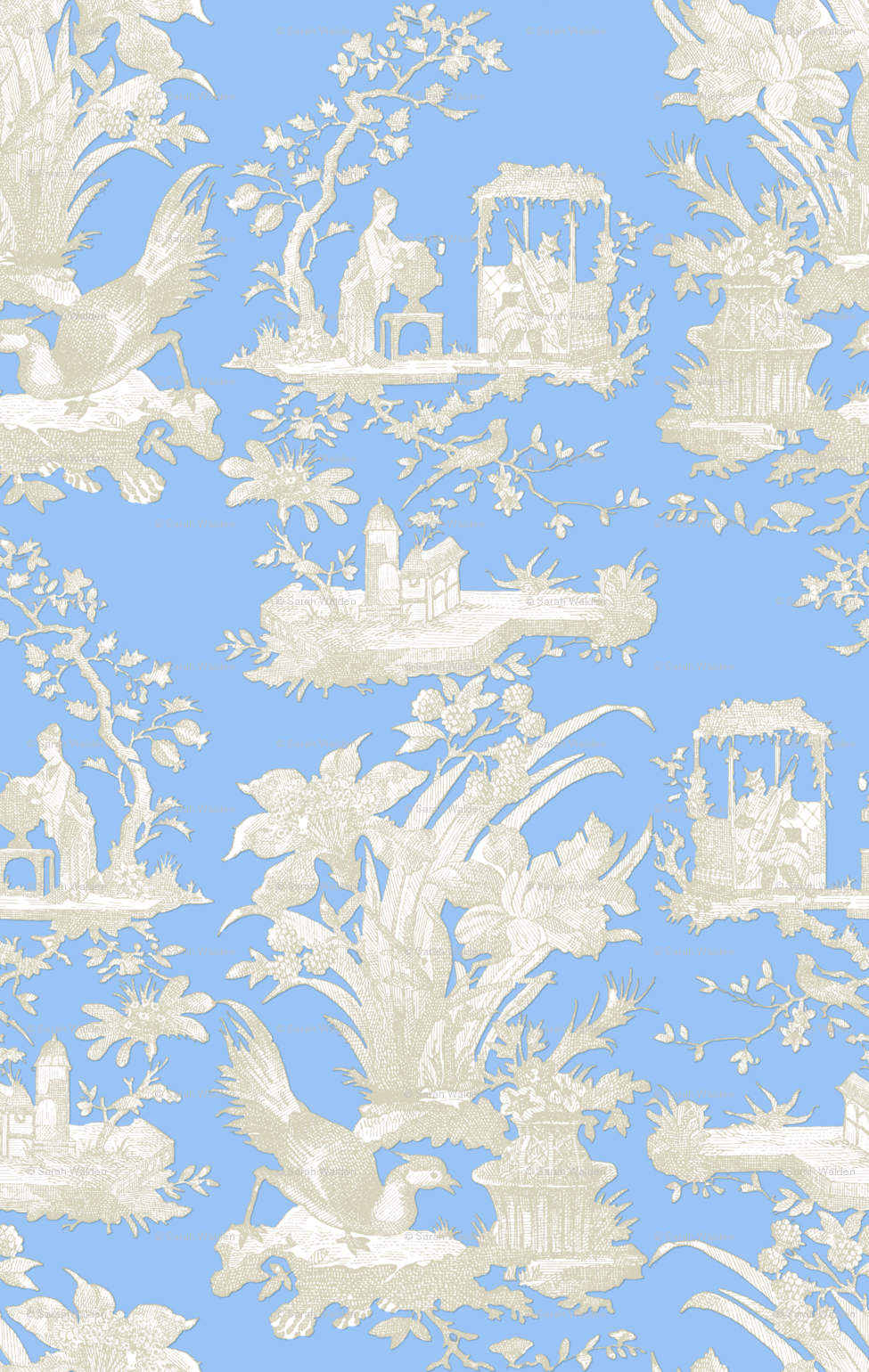 Chinoiserie Toile Jasper Blue And White - HD Wallpaper 