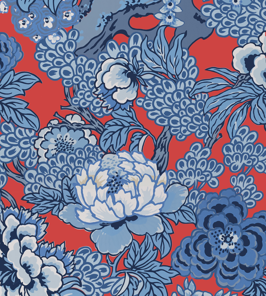 Blue Red Chinoiserie Design - HD Wallpaper 