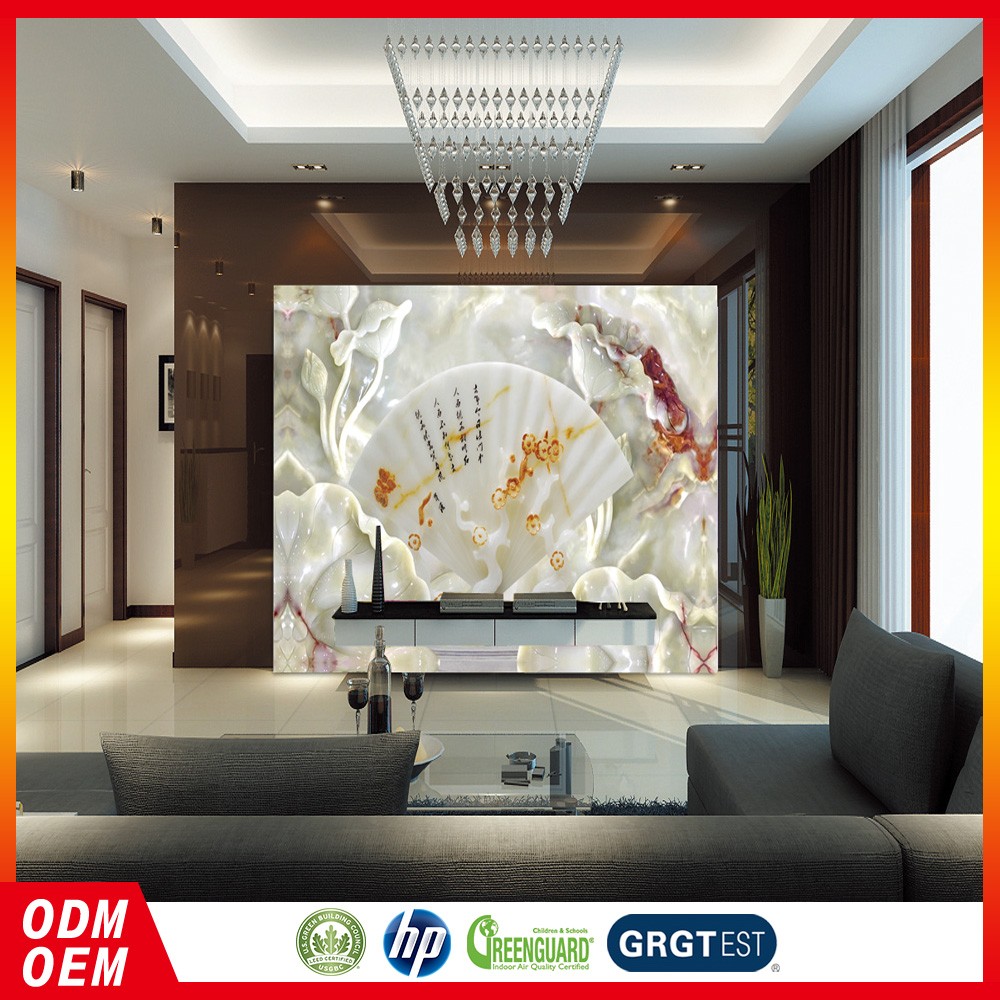Fashion Latest Lotus Flora Jade Design 3d Hotel Relief - Wallpaper - HD Wallpaper 