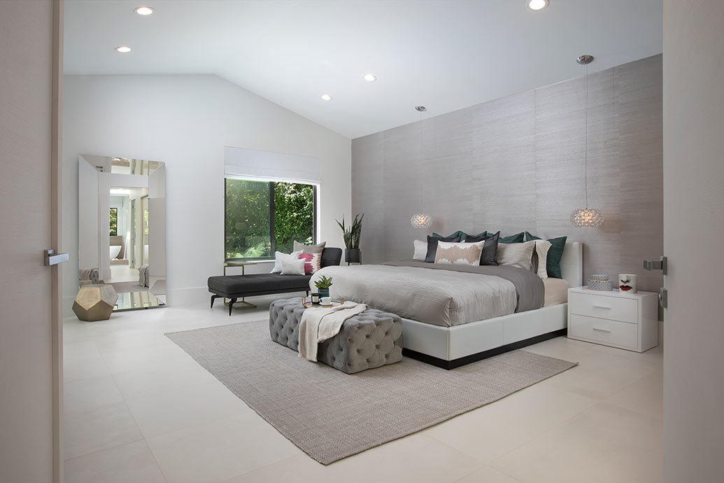 Contemporary Vaulted Ceiling Bedroom - HD Wallpaper 