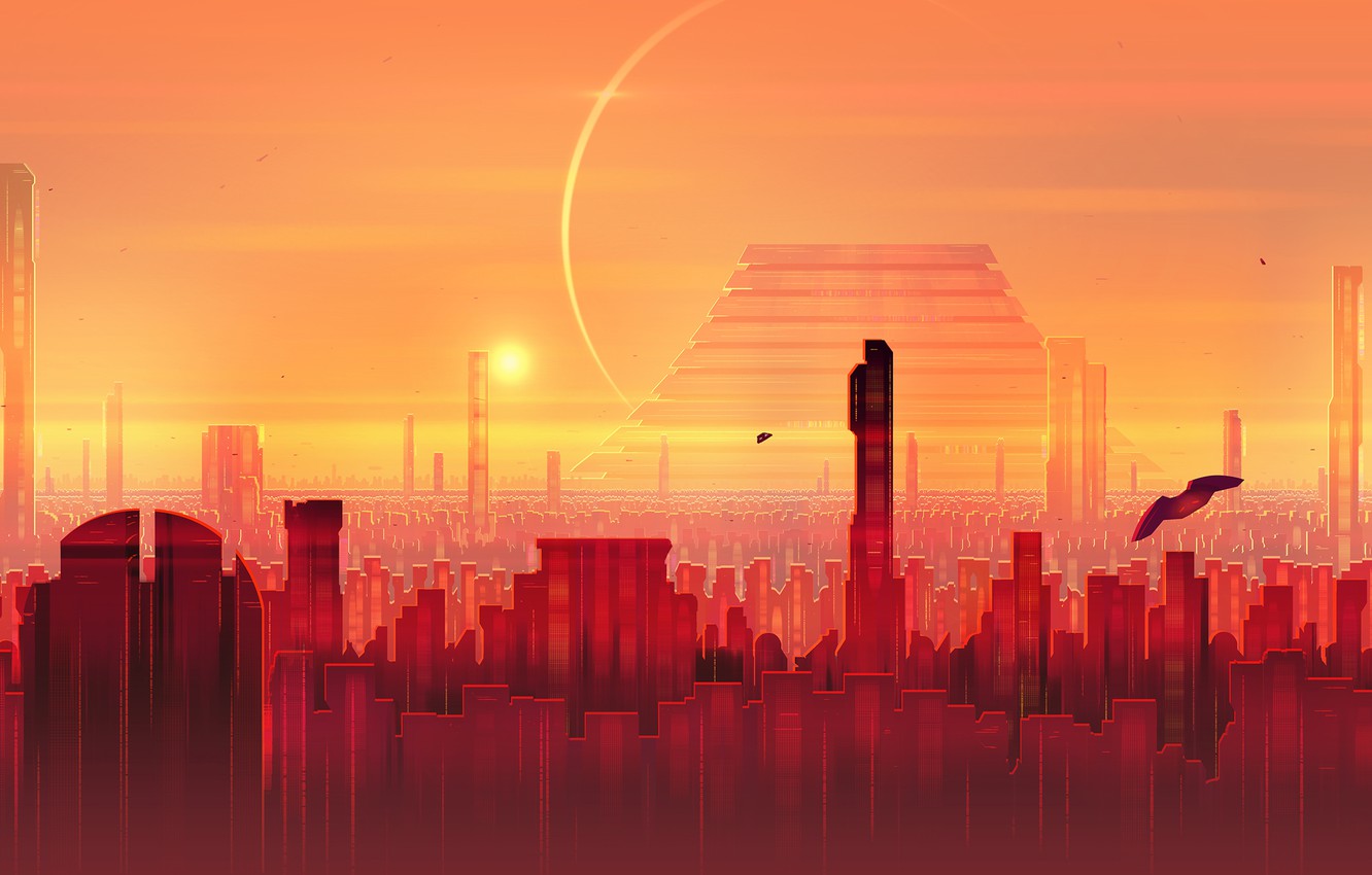 Photo Wallpaper Sunset, The Sun, The City, Skyscrapers, - Wallpaper - HD Wallpaper 