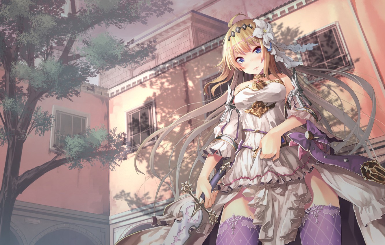 Photo Wallpaper Girl, House, Weapons, Tree, Sword, - Jeanne D Arc Granblue Art - HD Wallpaper 
