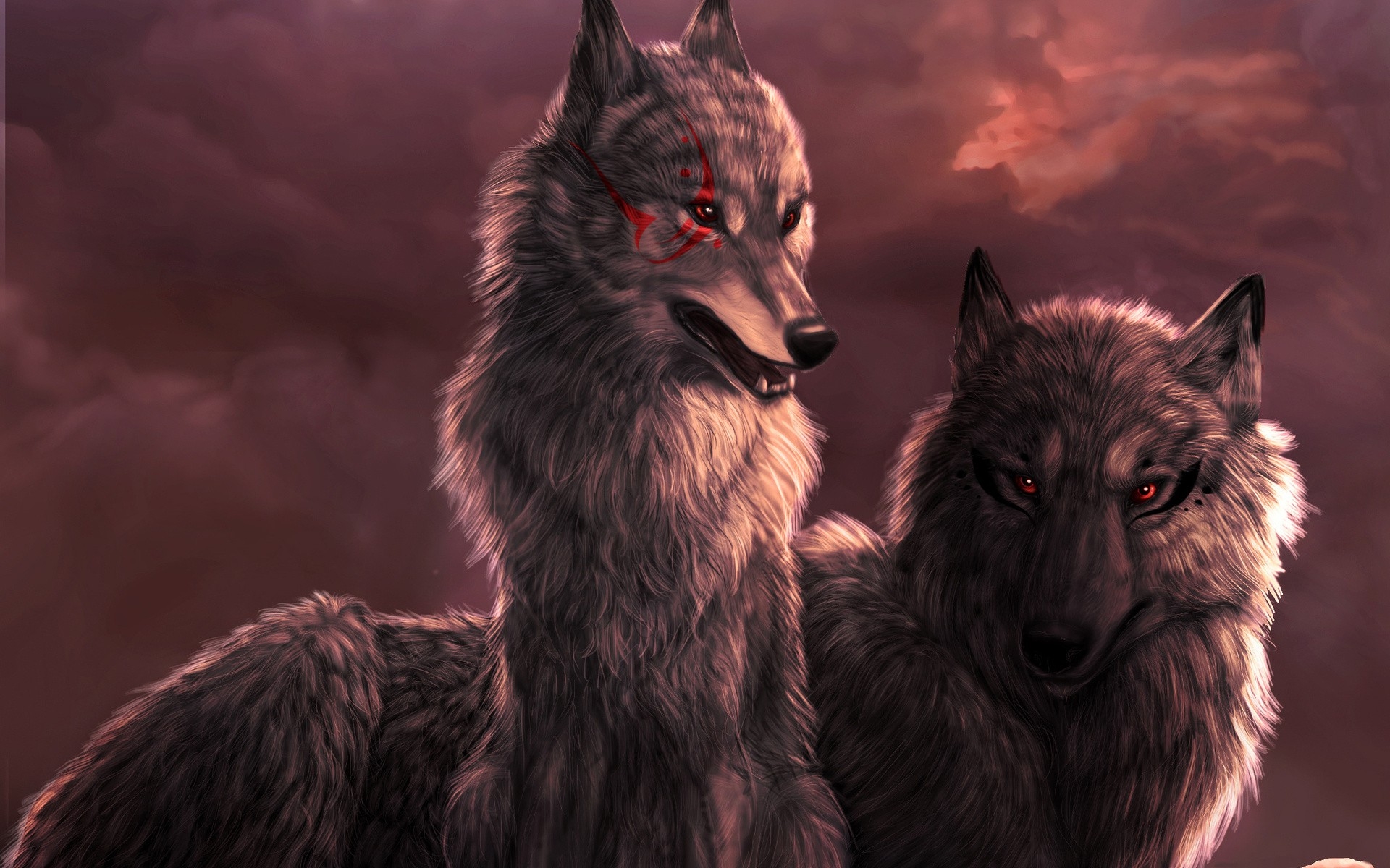 Red Eyes Wolf Artwork - HD Wallpaper 