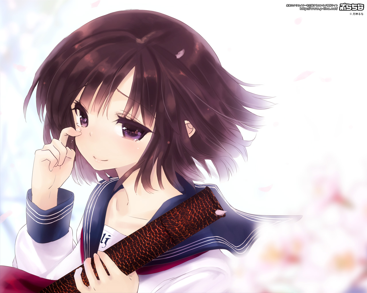 Blue Eyes Brown Hair Crying Original School Uniform - Anime Short Hair Girl Cry - HD Wallpaper 